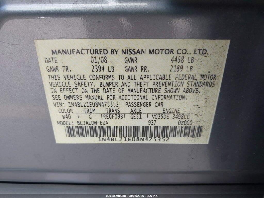 1N4BL21E08N475352 2008 NISSAN ALTIMA photo no. 9