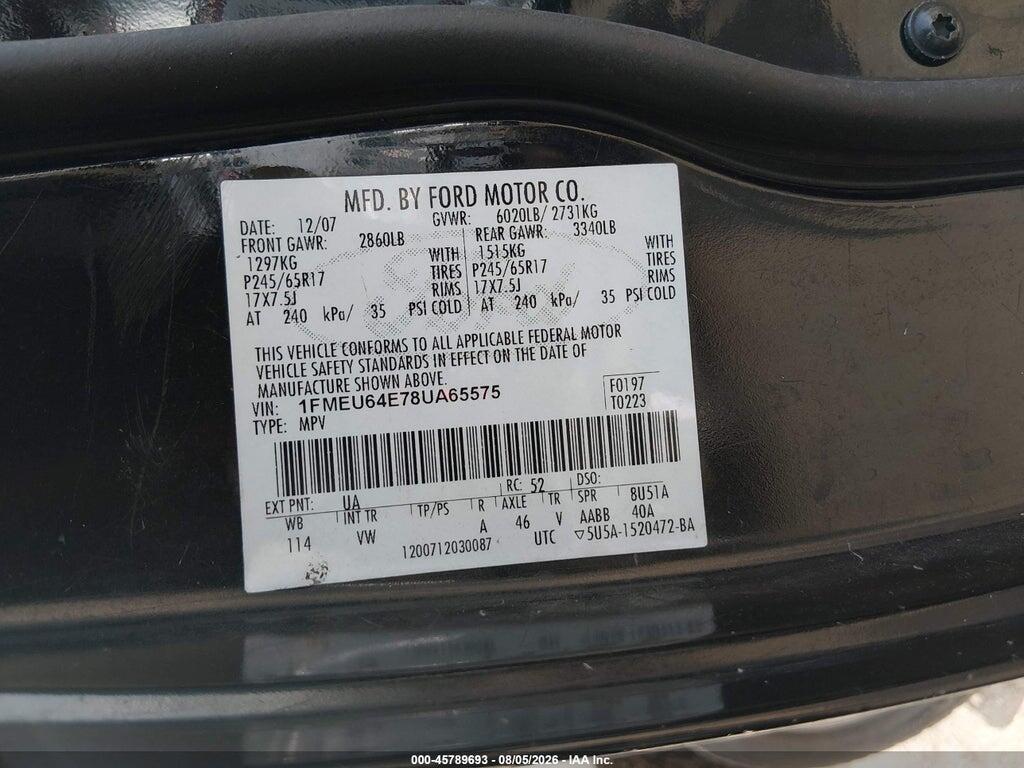 1FMEU64E78UA65575 2008 FORD EXPLORER photo no. 9