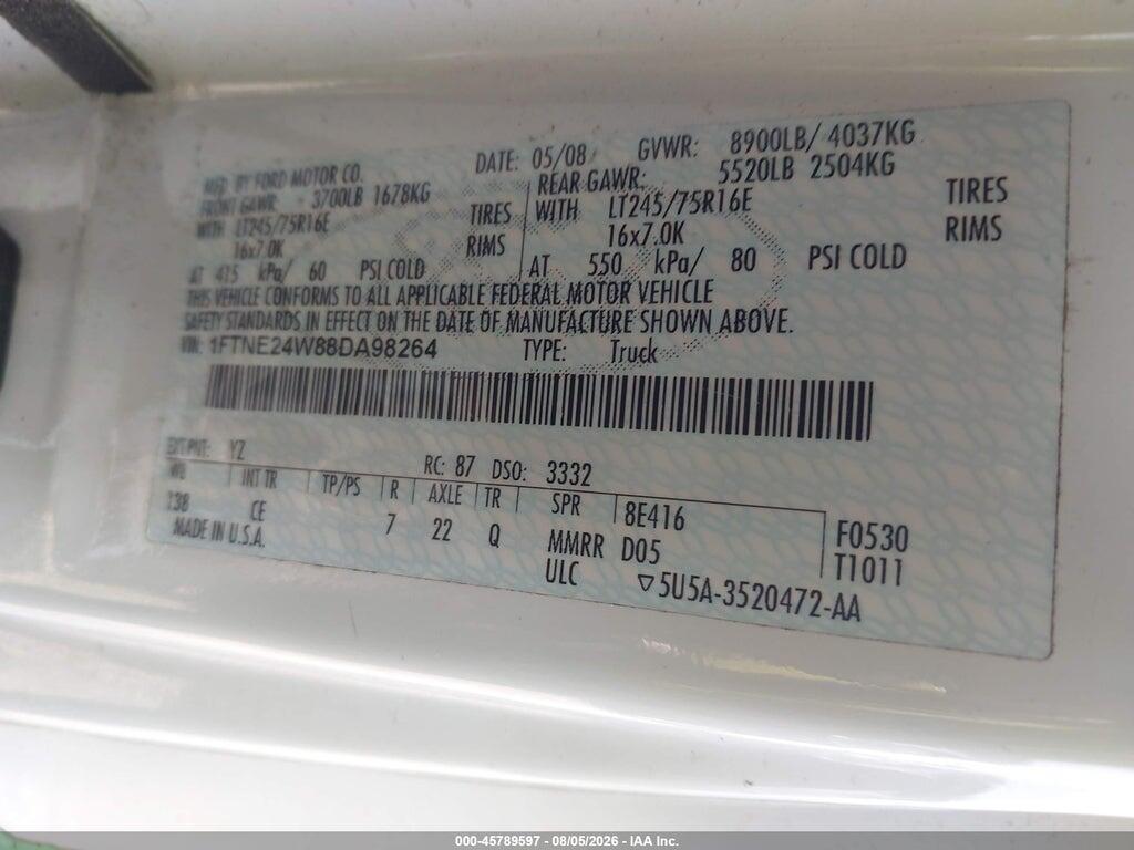 1FTNE24W88DA98264 2008 FORD E-250 photo no. 9