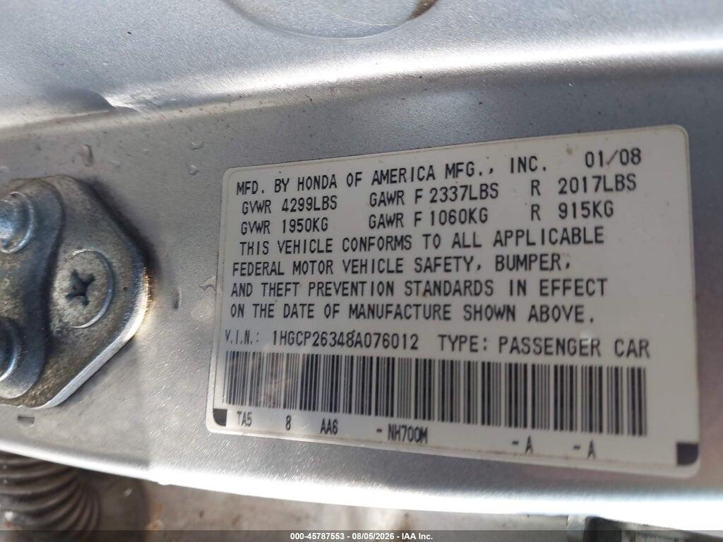 1HGCP26348A076012 2008 HONDA ACCORD photo no. 9