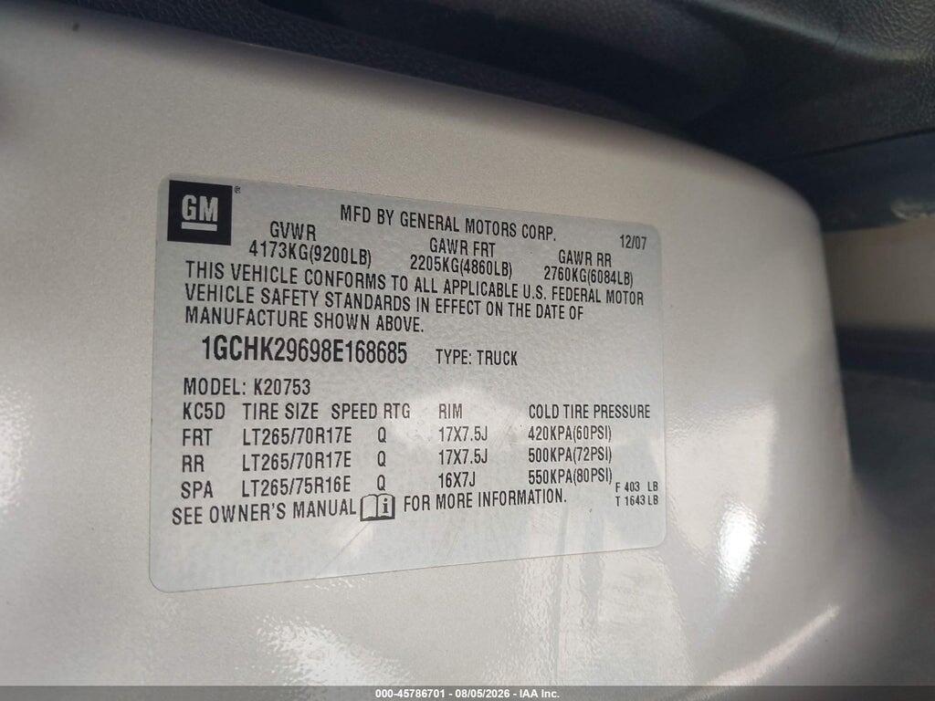 1GCHK29698E168685 2008 CHEVROLET SILVERADO 2500HD photo no. 9