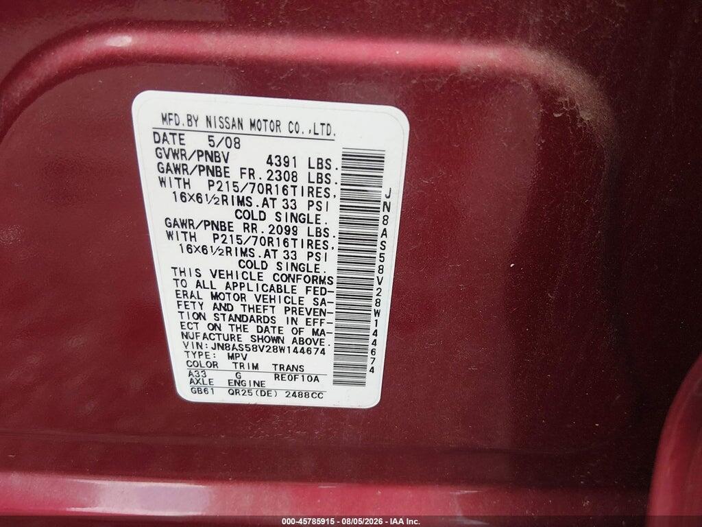 JN8AS58V28W144674 2008 NISSAN ROGUE photo no. 9