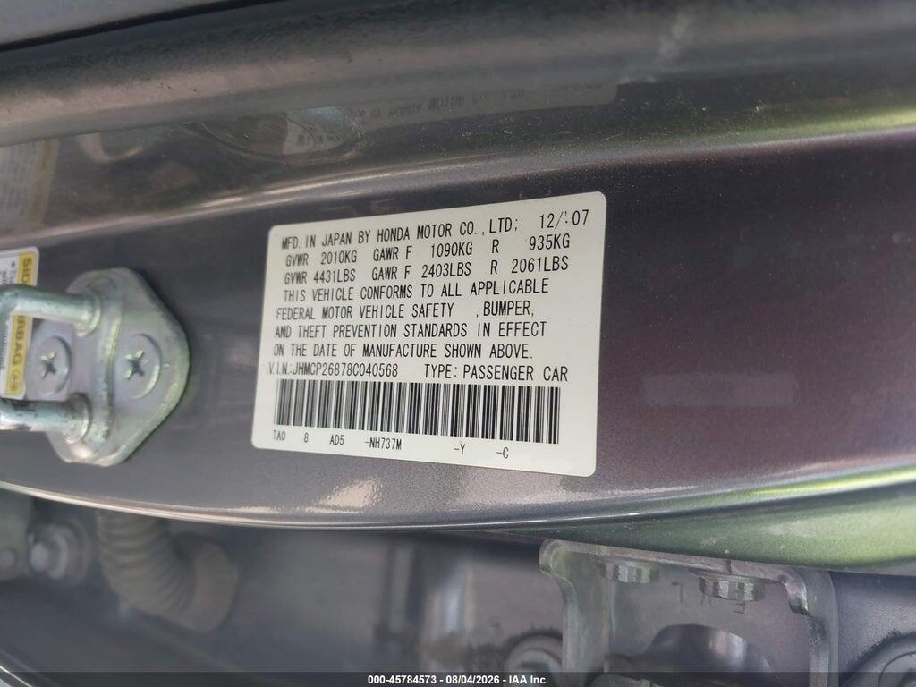 JHMCP26878C040568 2008 HONDA ACCORD photo no. 9