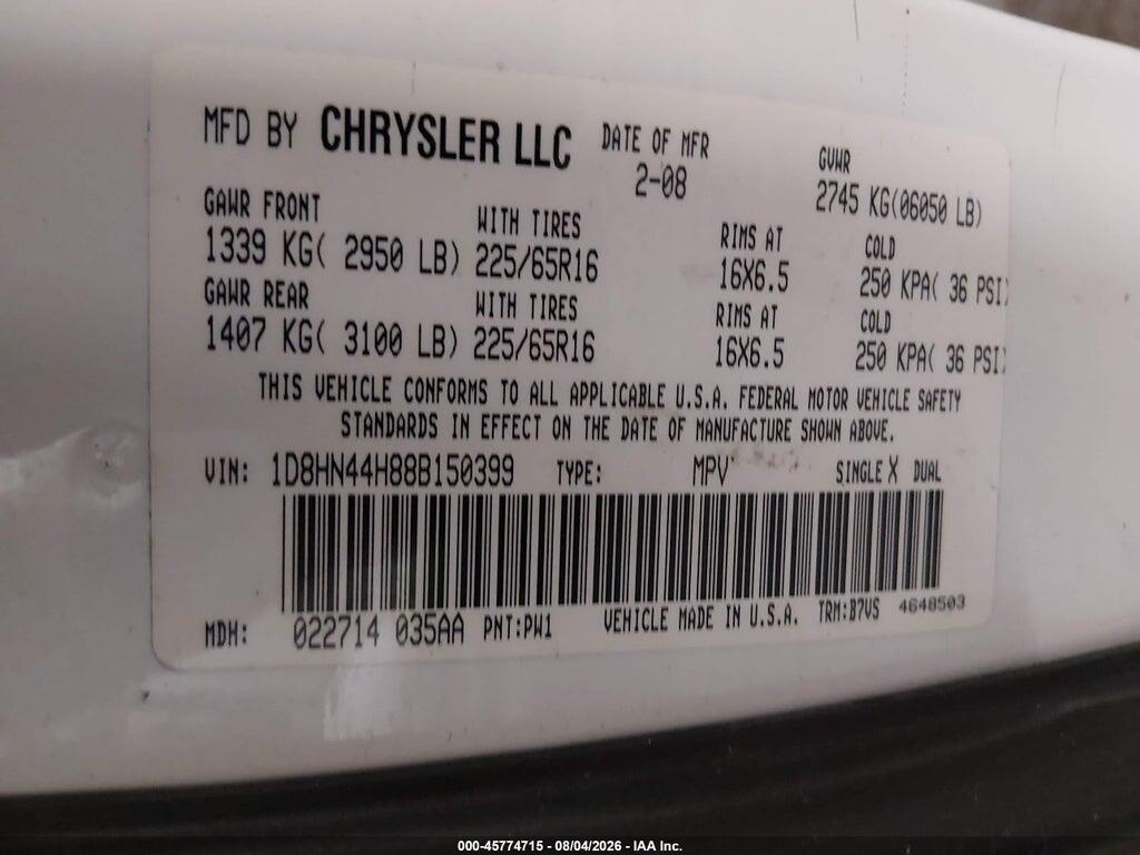 1D8HN44H88B150399 2008 DODGE GRAND CARAVAN photo no. 9