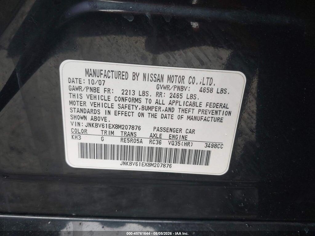 JNKBV61EX8M207876 2008 INFINITI G35 photo no. 9