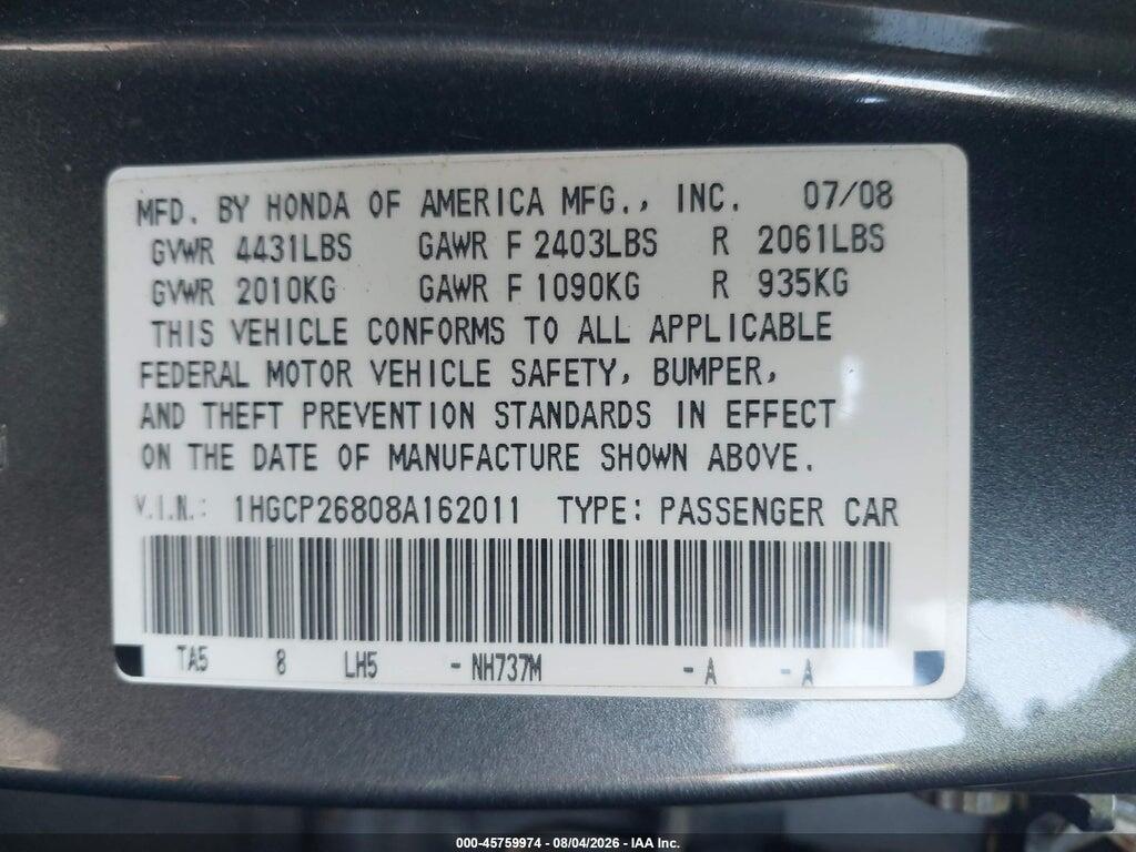 1HGCP26808A162011 2008 HONDA ACCORD photo no. 9