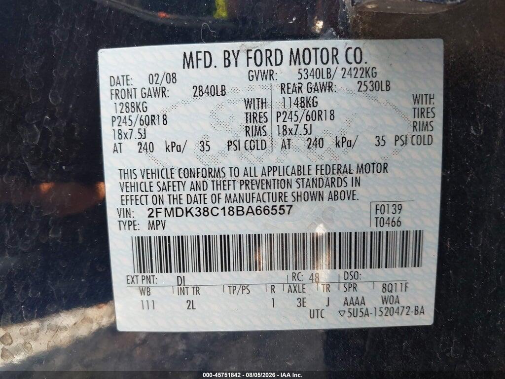 2FMDK38C18BA66557 2008 FORD EDGE photo no. 9