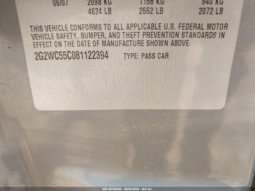 2G2WC55C081122394 2008 PONTIAC GRAND PRIX photo no. 9