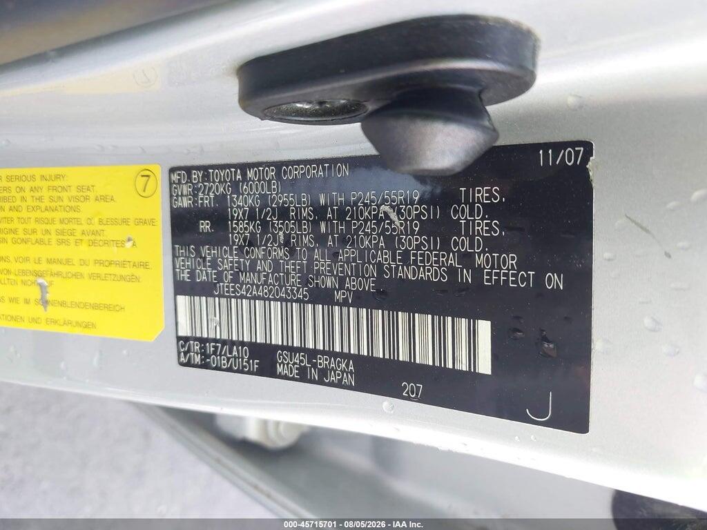 JTEES42A482043345 2008 TOYOTA HIGHLANDER photo no. 9