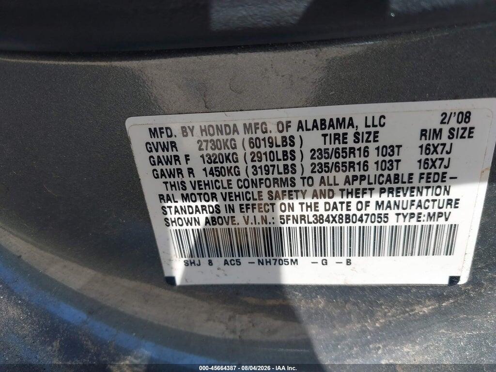 5FNRL384X8B047055 2008 HONDA ODYSSEY photo no. 9