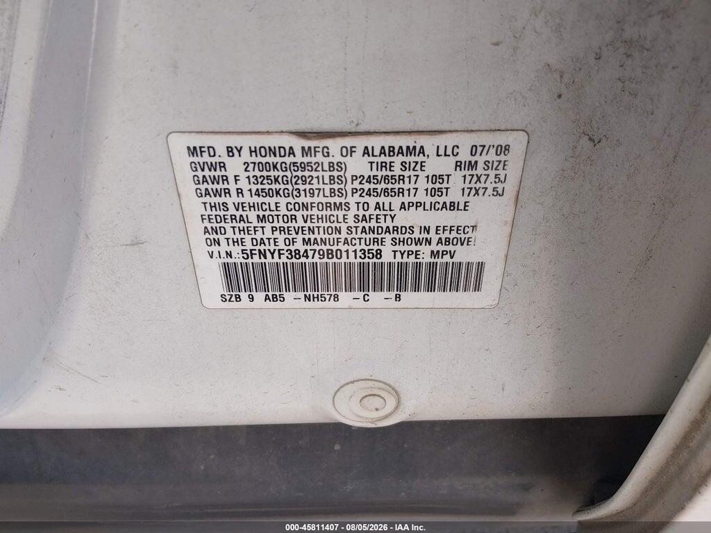 5FNYF38479B011358 2009 HONDA PILOT photo no. 9