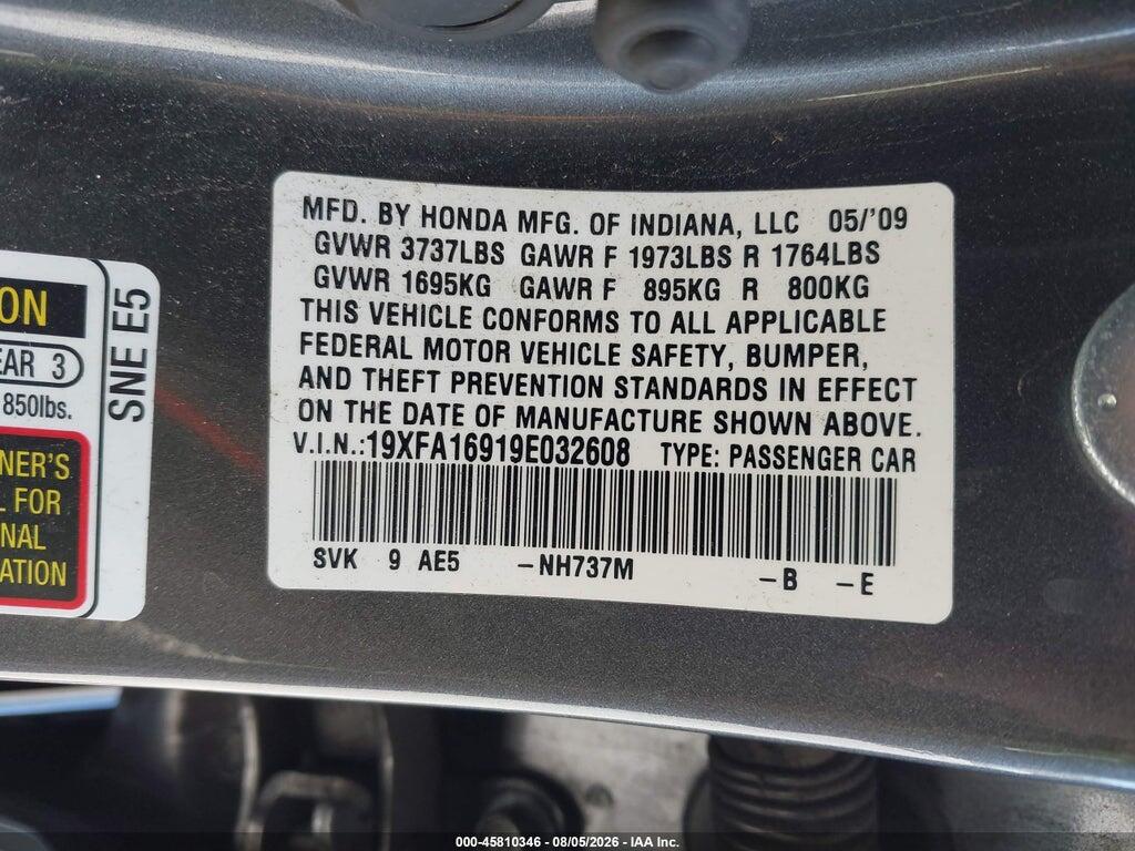 19XFA16919E032608 2009 HONDA CIVIC photo no. 9