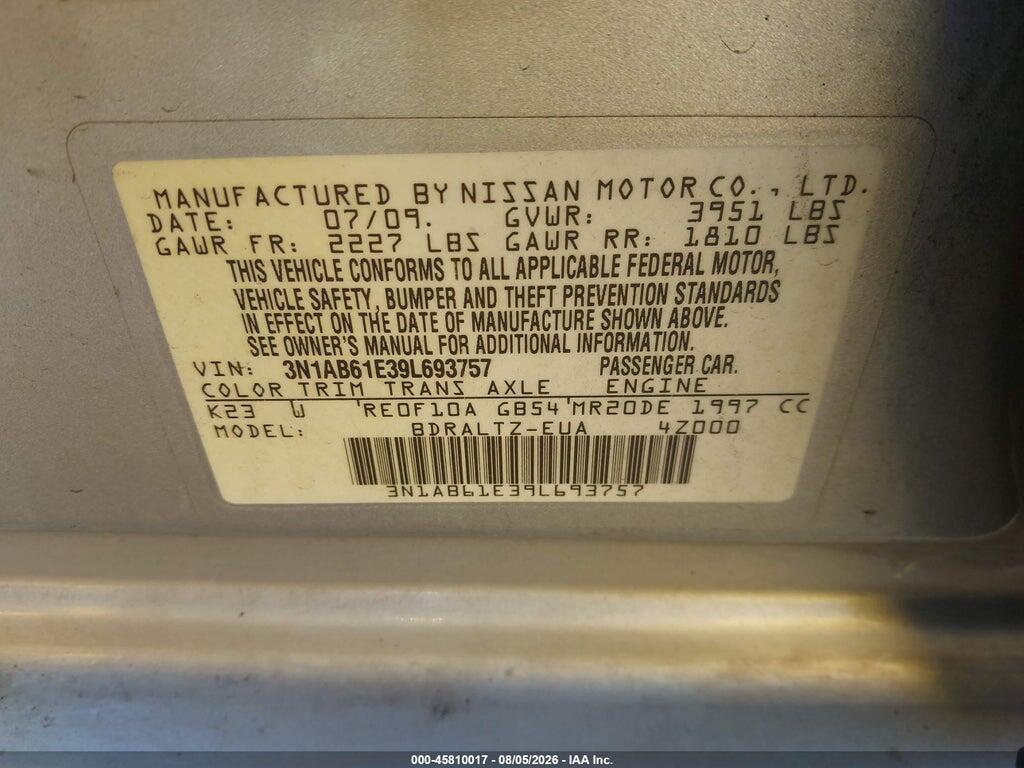 3N1AB61E39L693757 2009 NISSAN SENTRA photo no. 9