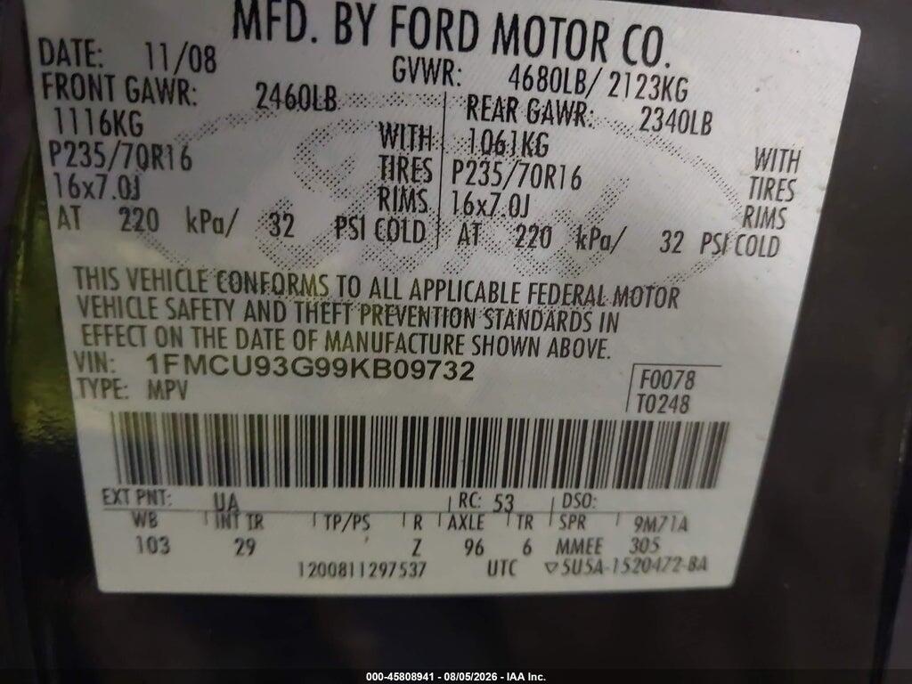 1FMCU93G99KB09732 2009 FORD ESCAPE photo no. 9