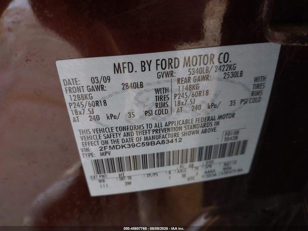 2FMDK39C59BA83412 2009 FORD EDGE photo no. 9