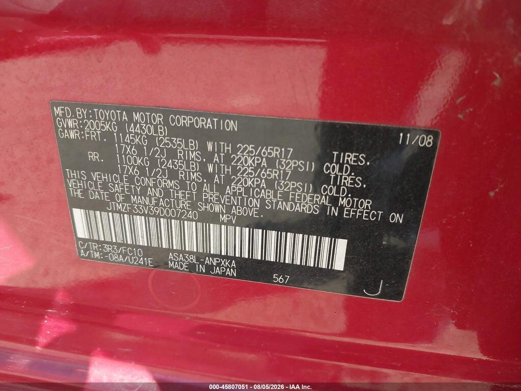 JTMZF33V39D007240 2009 TOYOTA RAV4 photo no. 9