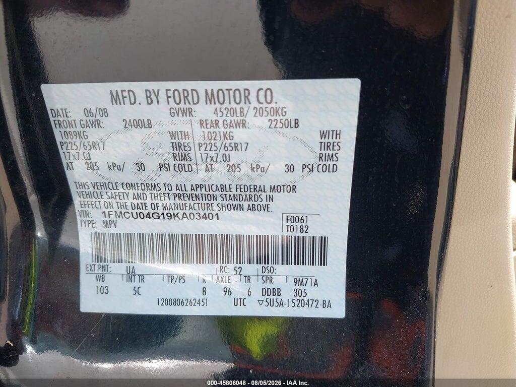 1FMCU04G19KA03401 2009 FORD ESCAPE photo no. 9