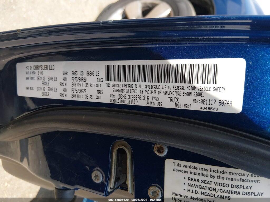 1D3HB13T09S701316 2009 DODGE RAM 1500 photo no. 9