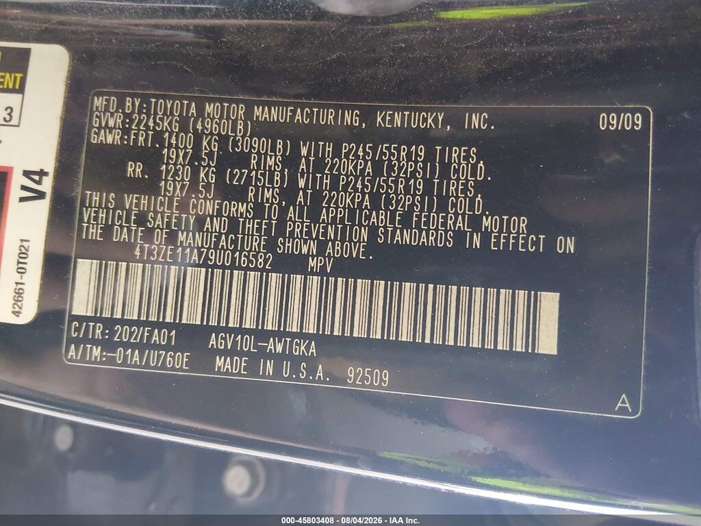4T3ZE11A79U016582 2009 TOYOTA VENZA photo no. 9