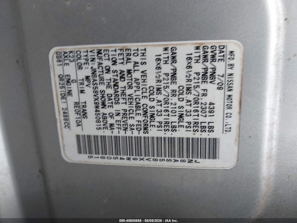 JN8AS58VX9W450815 2009 NISSAN ROGUE photo no. 9