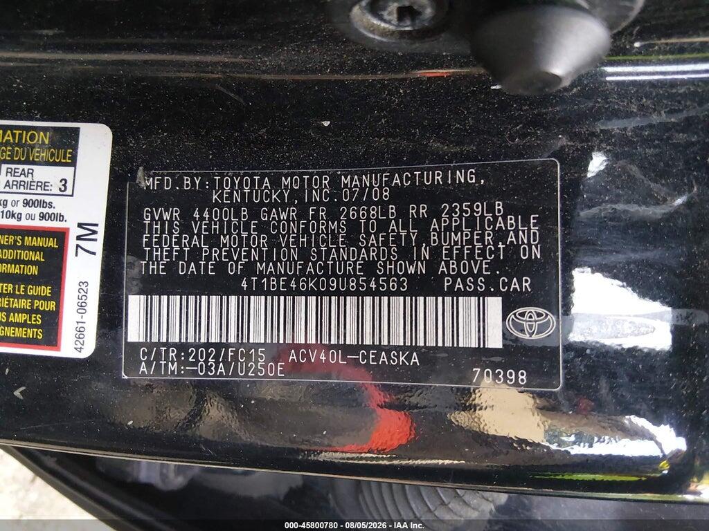 4T1BE46K09U854563 2009 TOYOTA CAMRY photo no. 9