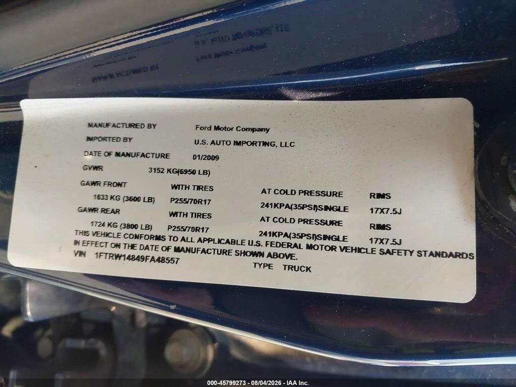 1FTRW14849FA48557 2009 FORD F-150 photo no. 9