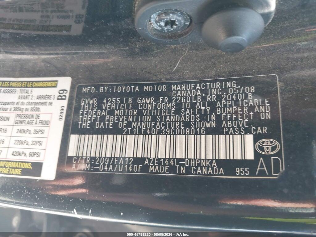 2T1LE40E39C008016 2009 TOYOTA MATRIX photo no. 9