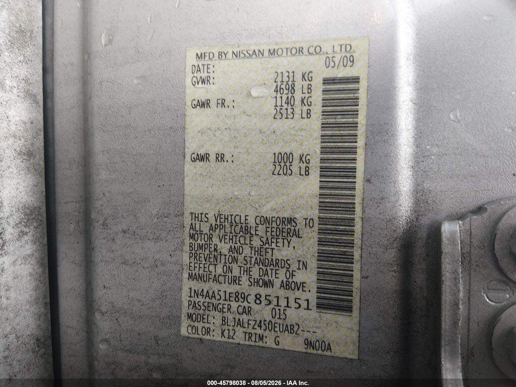 1N4AA51E89C851151 2009 NISSAN MAXIMA photo no. 9
