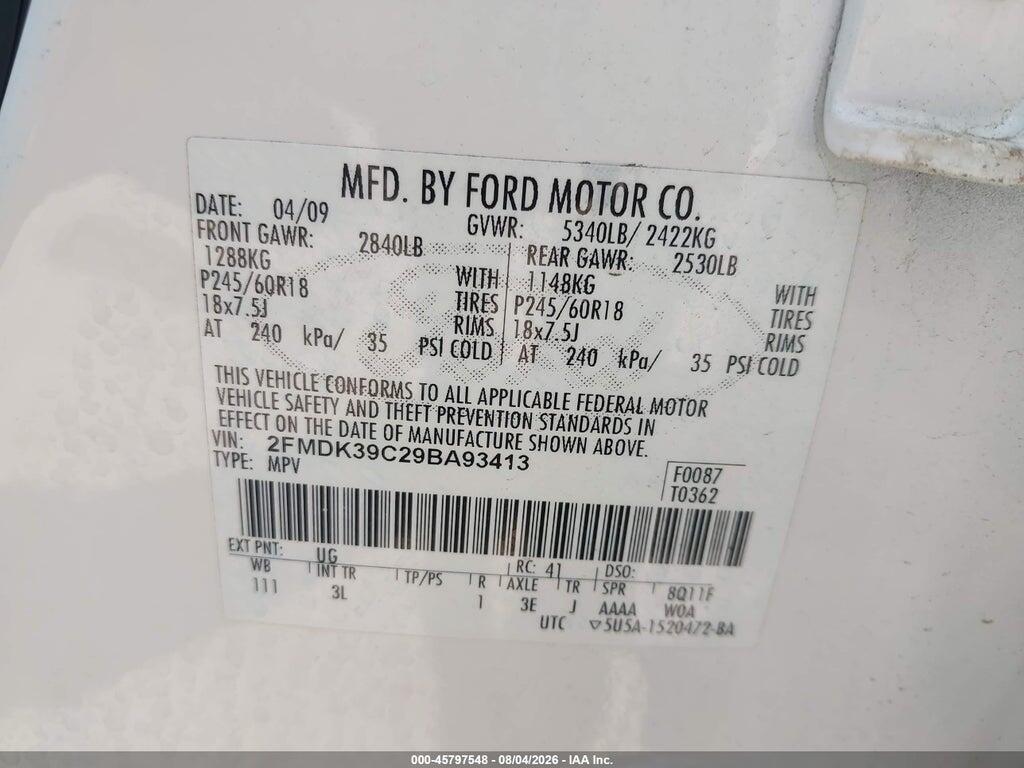 2FMDK39C29BA93413 2009 FORD EDGE photo no. 8
