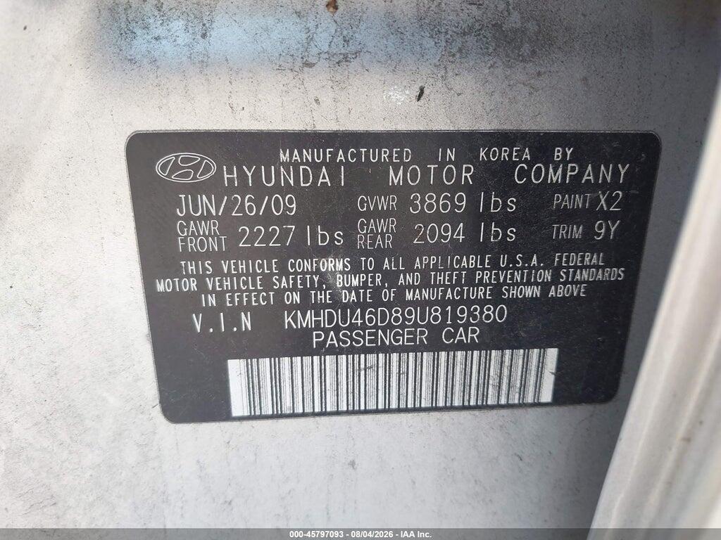 KMHDU46D89U819380 2009 HYUNDAI ELANTRA photo no. 9