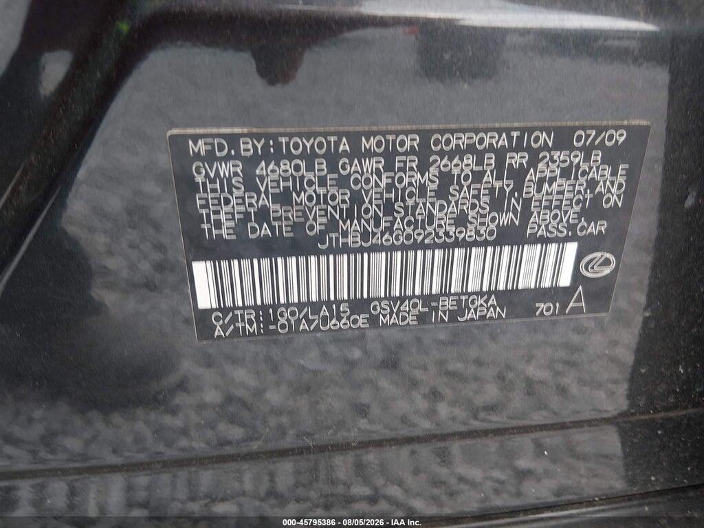 JTHBJ46G092339830 2009 LEXUS ES 350 photo no. 9