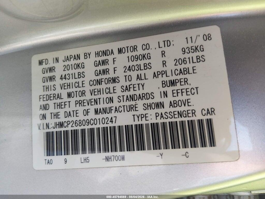 JHMCP26809C010247 2009 HONDA ACCORD photo no. 9
