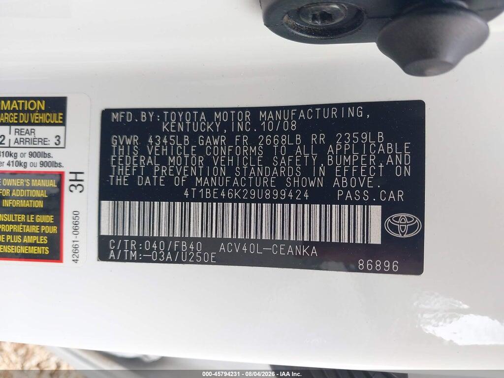 4T1BE46K29U899424 2009 TOYOTA CAMRY photo no. 9