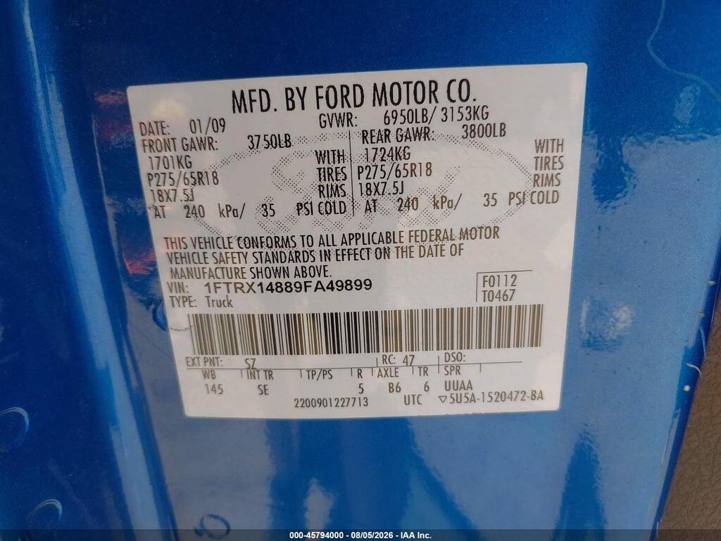 1FTRX14889FA49899 2009 FORD F-150 photo no. 9