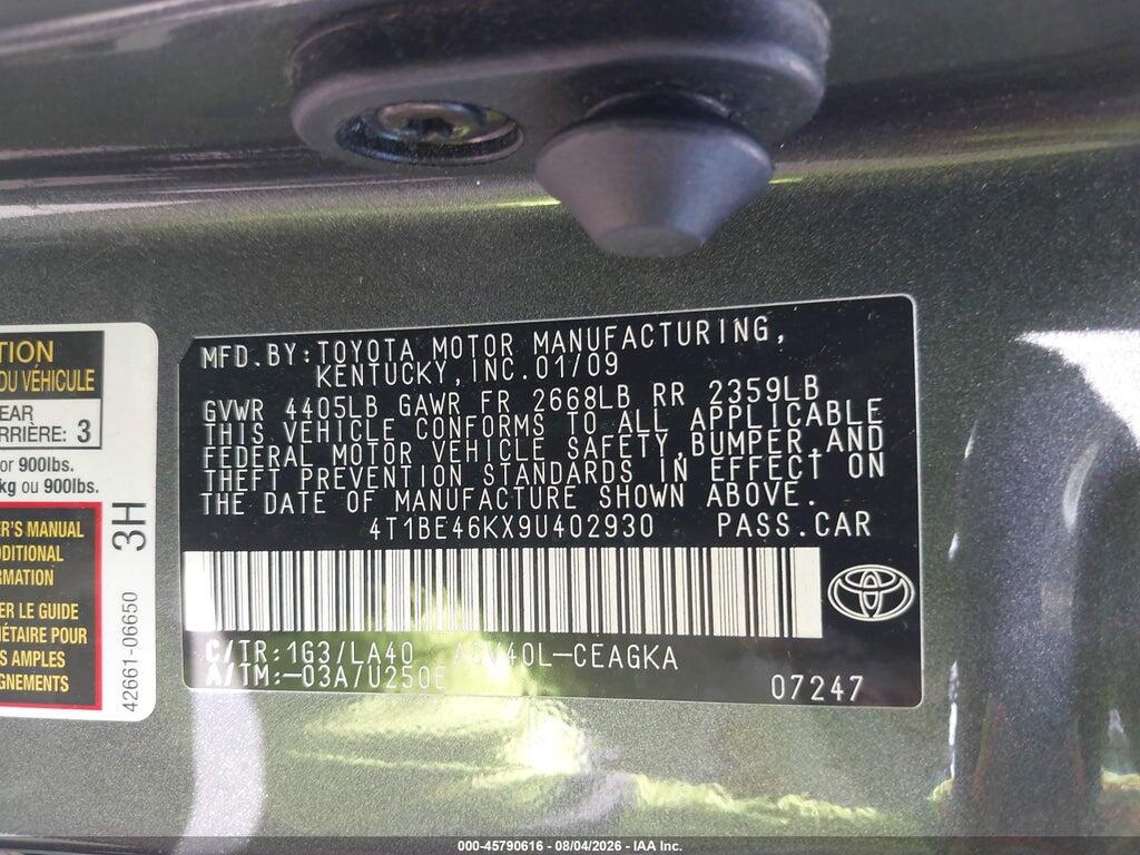 4T1BE46KX9U402930 2009 TOYOTA CAMRY photo no. 9