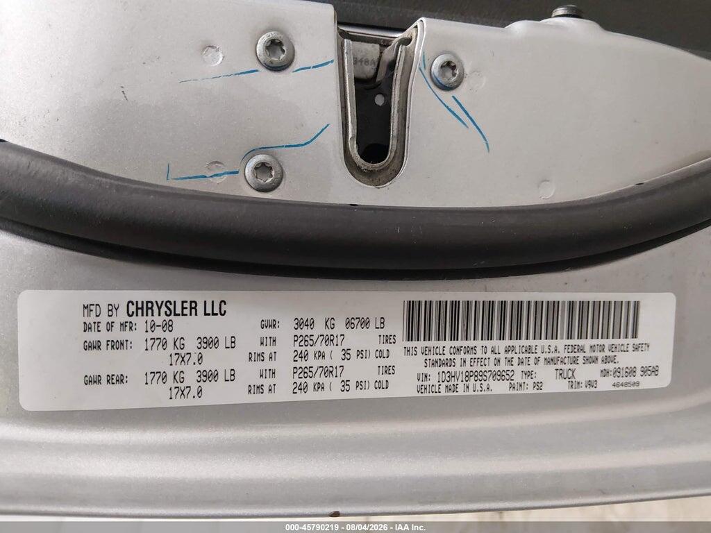1D3HV18P89S709652 2009 DODGE RAM 1500 photo no. 9