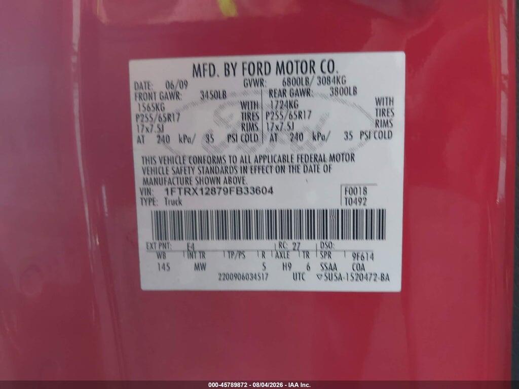1FTRX12879FB33604 2009 FORD F-150 photo no. 9