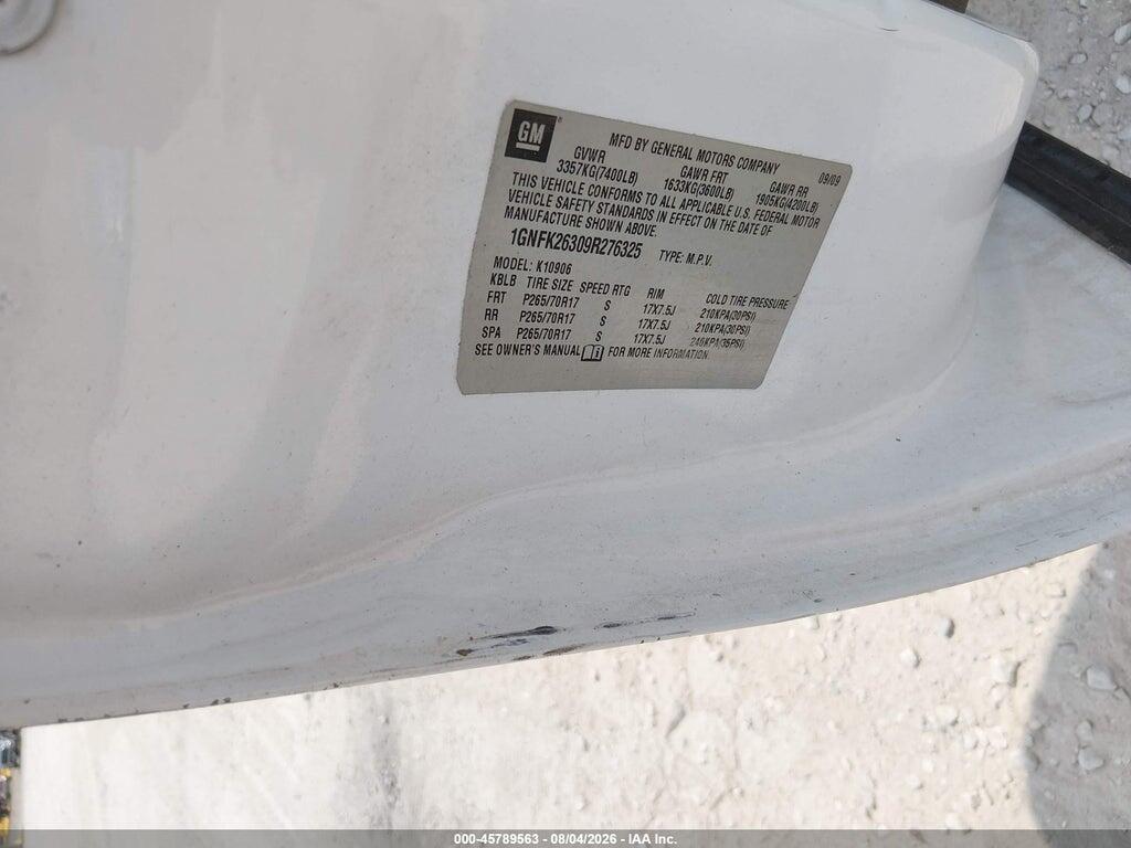 1GNFK26309R276325 2009 CHEVROLET SUBURBAN 1500 photo no. 9