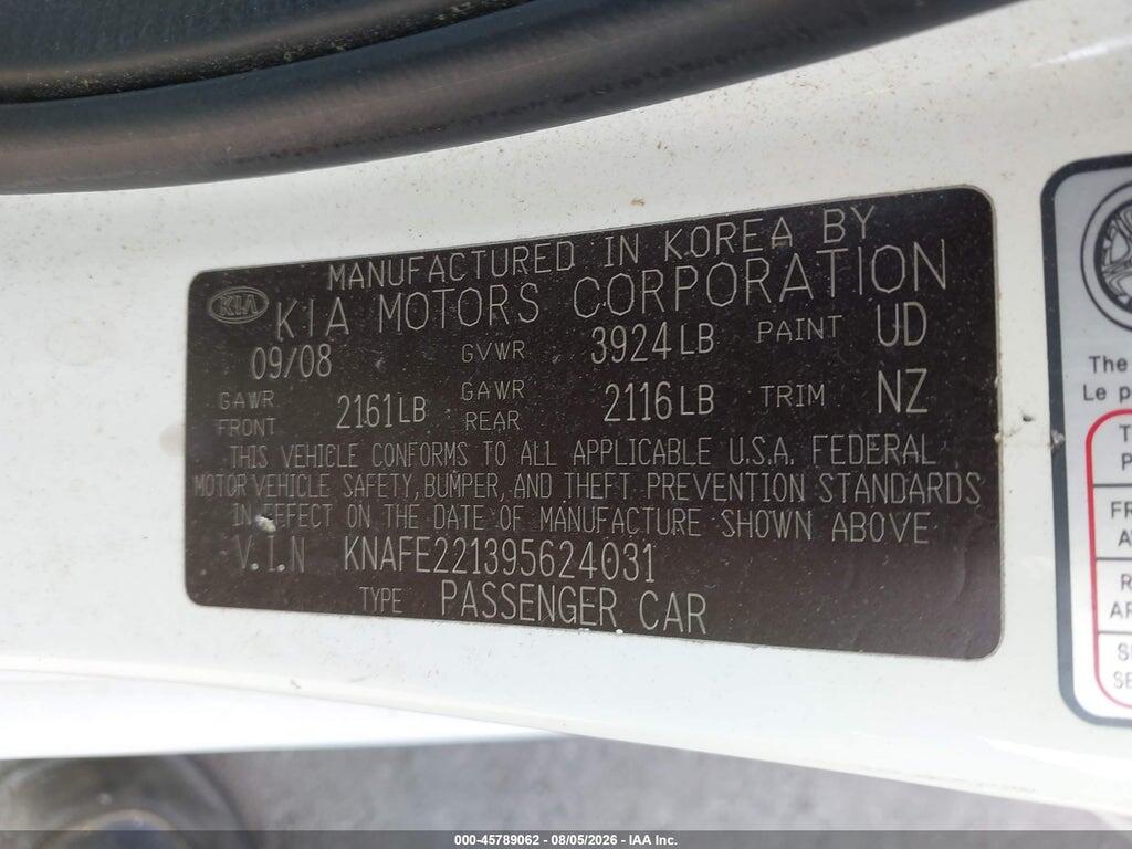 KNAFE221395624031 2009 KIA SPECTRA photo no. 9