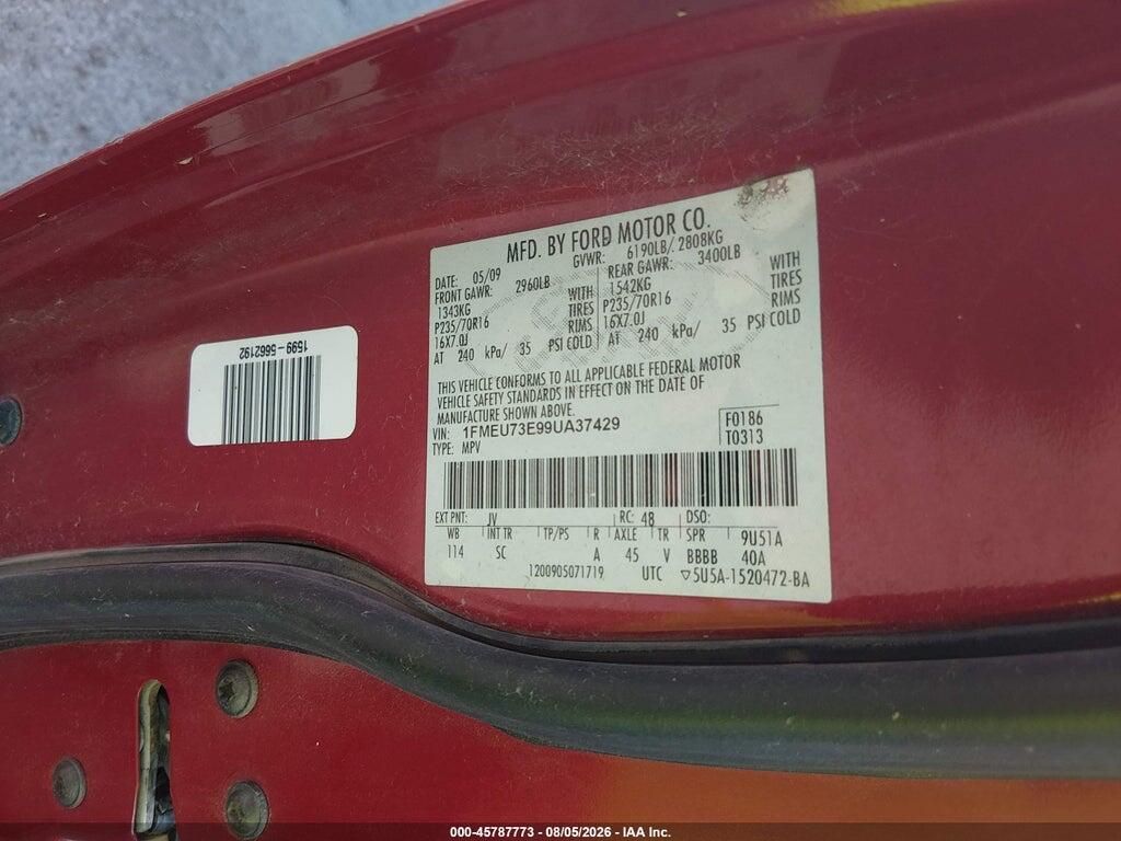 1FMEU73E99UA37429 2009 FORD EXPLORER photo no. 9