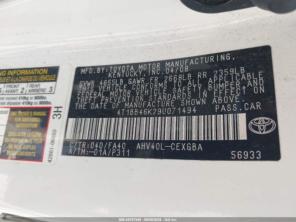 4T1BB46K29U071494 2009 TOYOTA CAMRY HYBRID photo no. 9
