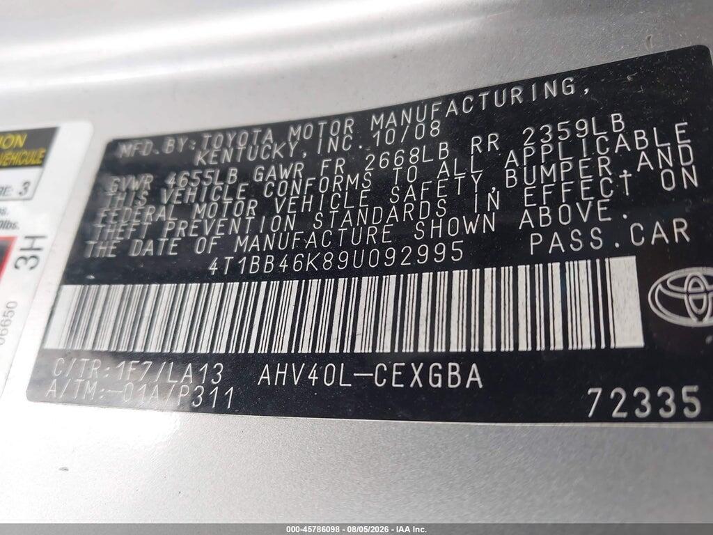4T1BB46K89U092995 2009 TOYOTA CAMRY HYBRID photo no. 9