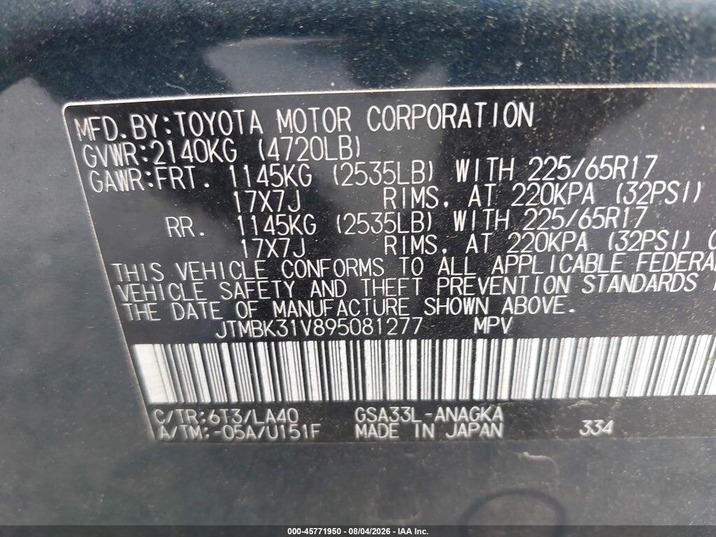 JTMBK31V895081277 2009 TOYOTA RAV4 photo no. 9