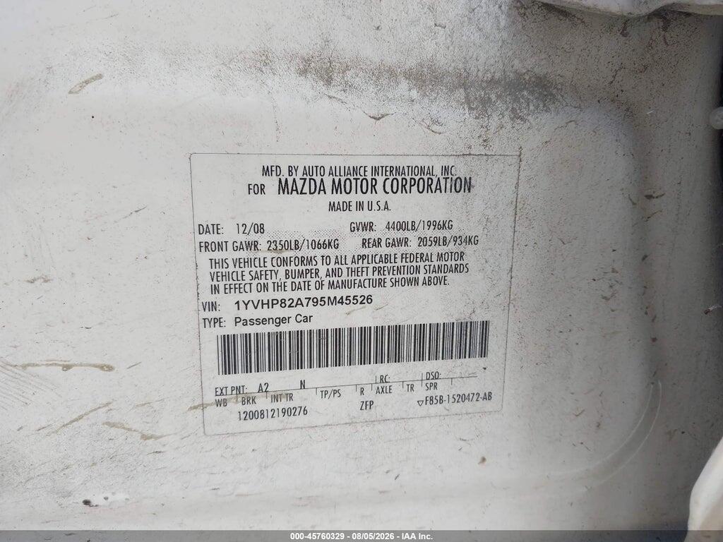 1YVHP82A795M45526 2009 MAZDA MAZDA6 photo no. 9