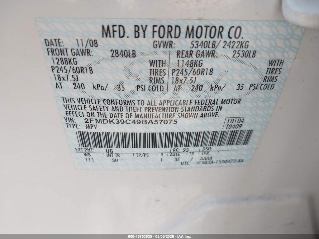 2FMDK39C49BA57075 2009 FORD EDGE photo no. 9