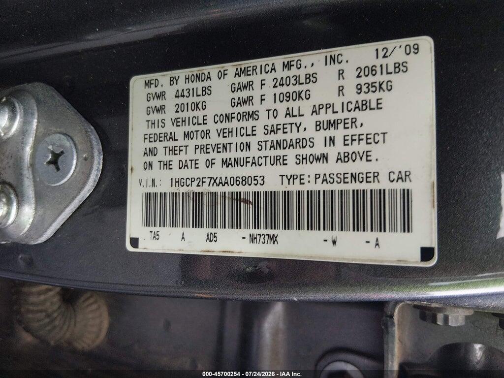 1HGCP2F7XAA068053 2010 HONDA ACCORD photo no. 9