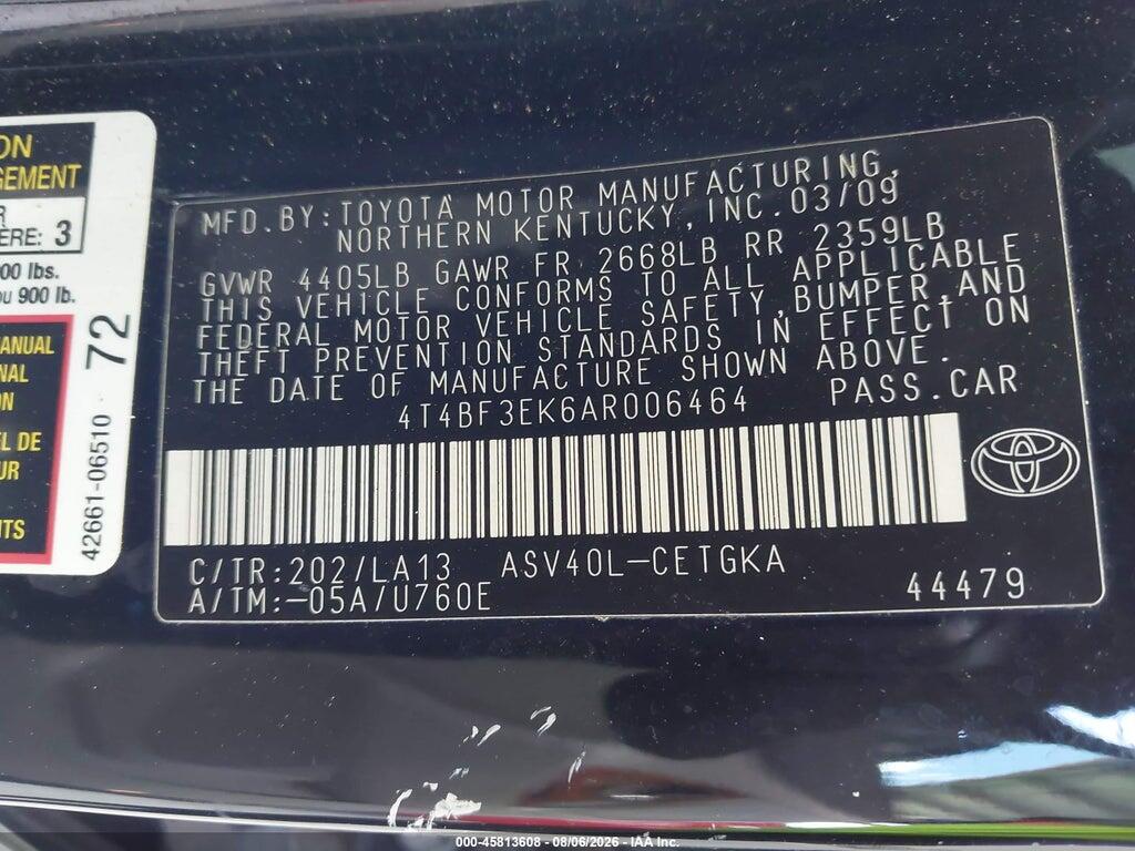 4T4BF3EK6AR006464 2010 TOYOTA CAMRY photo no. 9