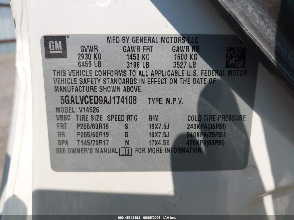 5GALVCED9AJ174108 2010 BUICK ENCLAVE photo no. 9