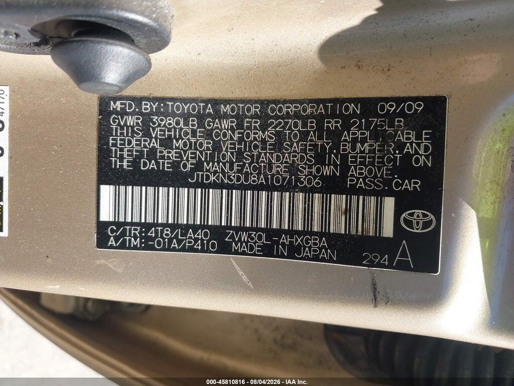 JTDKN3DU8A1071306 2010 TOYOTA PRIUS photo no. 9