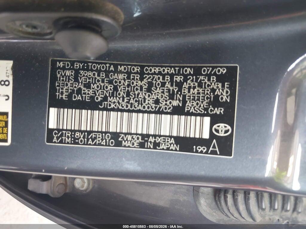 JTDKN3DU3A0037702 2010 TOYOTA PRIUS photo no. 9